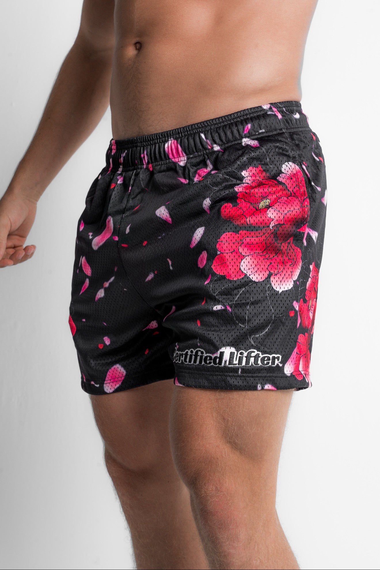 Black Cherry Blossom Mesh Shorts