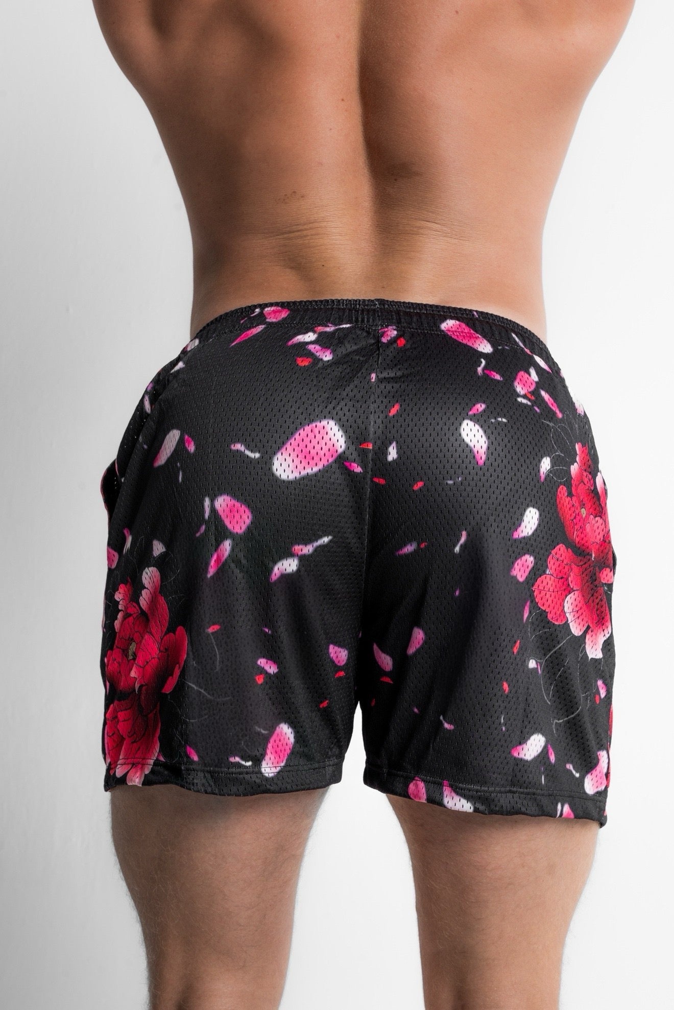 Black Cherry Blossom Mesh Shorts